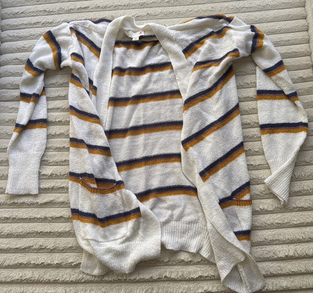 So women’s long white and blue striped cardigan new without tags size Small